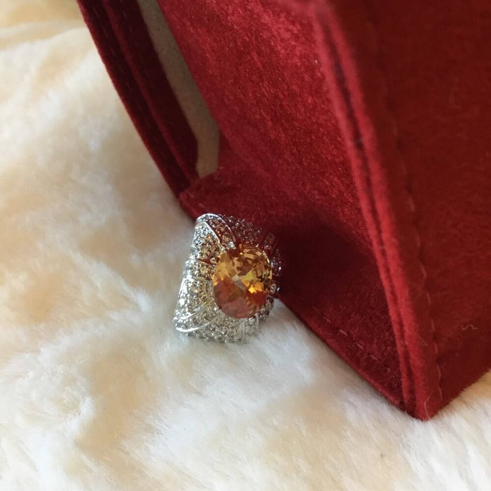 Sterling Silver Yellow Crystal Statement Ring - Picture 5 of 11